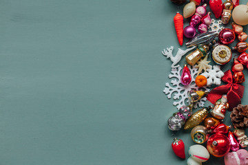 Christmas decoration Christmas tree toys new year gifts holiday green background