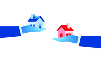 Home buying find house. big hand choose best home illustration