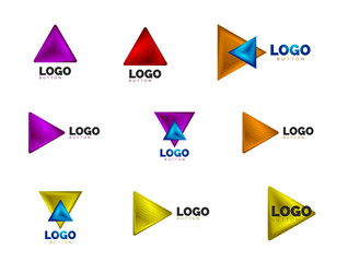 Set of triangle icon geometric logo templates. Minimal geometrical designs, 3d geometric bold symbols in relief style with color blend steps effect. Vector Illustrations For Button, Banner, Background