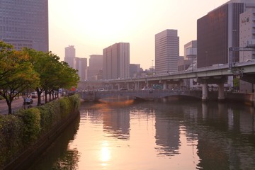 Fototapeta na wymiar Osaka city sunset