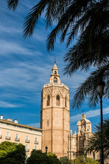 Fototapeta na wymiar Tower of the Cathedral of Valencia, Spain. It is a tower of Valencian Gothic style. Better known as 