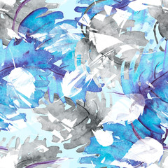 Vintage seamless watercolor pattern of plants,Herbs, flowers, autumn leaves.blue,dark blue white flowers watercolor. stylish pattern.Abstract paint splash. Vintage Paper Background. leaf,autumn leaf
