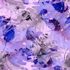 Vintage seamless watercolor pattern of plants,Herbs, flowers, autumn leaves.blue,dark blue white flowers watercolor. stylish pattern.Abstract paint splash. Vintage Paper Background. leaf,autumn leaf