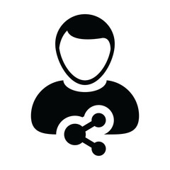 Share icon vector male person profile avatar symbol with network sign in a glyph pictogram illustration