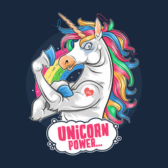 UNICORN CUTE AND FUNNY MUSCLE CARTOON ARTWORK VECTOR © DEYASA346