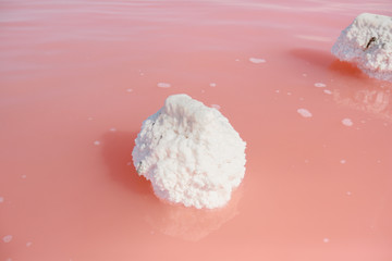 Flooded buildings in the place of extraction of sea salt. Because of time the wooden beams were covered with salt residue.