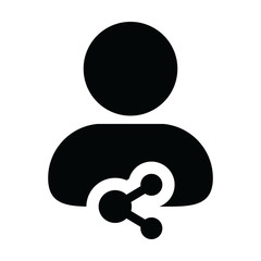 User icon with share symbol vector male person profile in a glyph pictogram illustration