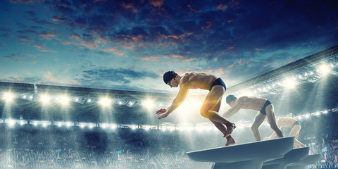 Swimmer at competition. Mixed media