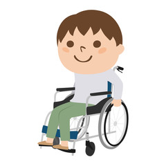 車イスに乗った男性のイラスト。車イスで移動している男性。