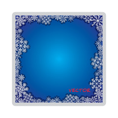 Frosty isolated Foto Frame. Decorative ornament Winter Pattern illustration template with snowflakes. Vector isolated frame for design of your site, cards or invitations