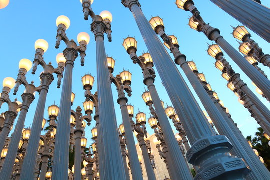 LOS ANGELES, California - URBAN LIGHT a sculpture by Chris Burden at the LACMA, Los Angeles County Museum of Art