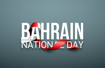 illustration festive banner with flag of The Kingdom of Bahrain. Card with flag and coat of arms Happy The Kingdom of Bahrain Day 2019. picture banner december 16 of foundation day