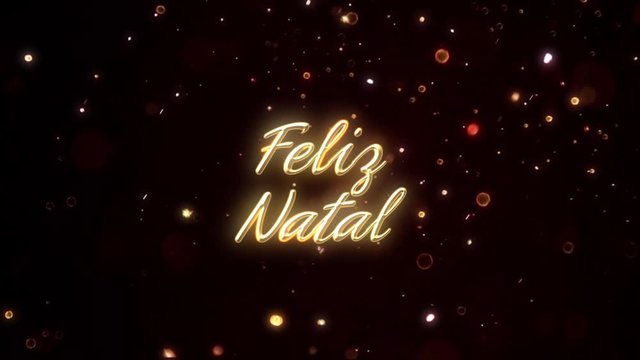 Feliz Natal beautiful animated text postcard with golden particles.  Translation: Merry Christmas.
