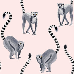 Lemur wild animal seamless pattern. Exotic wallpaper. © good_mood