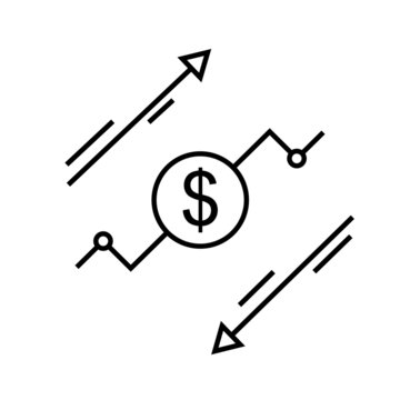 cost reduce vector icon. increase illustration sygm or symbol. risk analysis logo. benefit dollar concept.