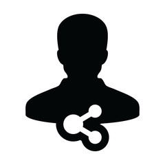 Market icon vector male person profile avatar with share symbol in a glyph pictogram illustration