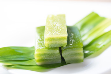 Thai dessert (Khanom chan), steamed layer sweet cake with pandan flavor