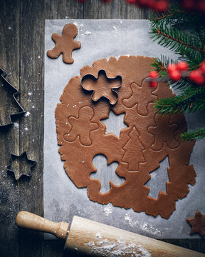 Preparation of festive gingerbread cookies