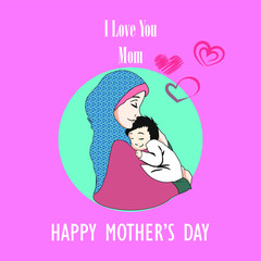 Mother's love.Mom's hug. Mom and son. Vector illustration.