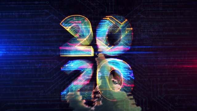 2020 year futuristic 3D rendering animation. Hand finger touch the screen and entry into cyberspace abstract concept.