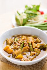 Southern Thai food (Kaeng Tai Pla ), fish organs sour soup eating with vegetables