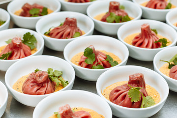 khinkali. a traditional dish of Caucasian cuisine, one of the most popular today. Represents pieces boiled in meat broth