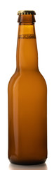 full brown beer bottle on white background
