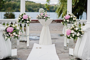 Beautiful wedding set decoration in the outdoor ceremony.
