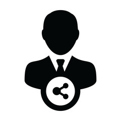 Profile icon with share symbol vector male person avatar in a glyph pictogram illustration
