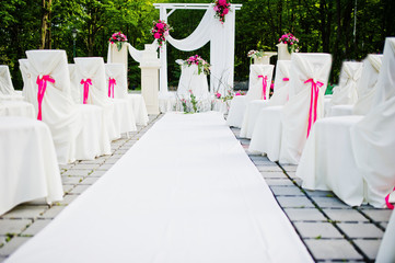 Beautiful wedding set decoration in the outdoor ceremony.