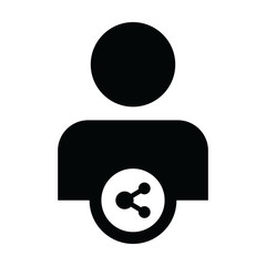 Technology icon vector male person profile avatar with share symbol in a glyph pictogram illustration