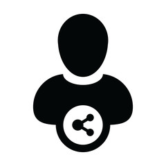 Profile icon with share symbol vector male person avatar in a glyph pictogram illustration