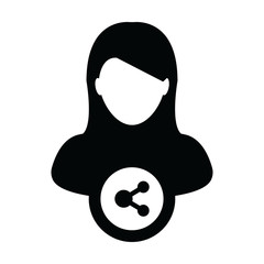 Avatar icon with share symbol vector female person profile in a glyph pictogram illustration