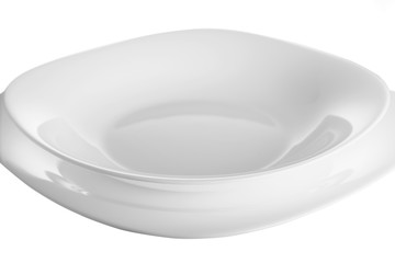Two white ceramic empty plates isolated on white background