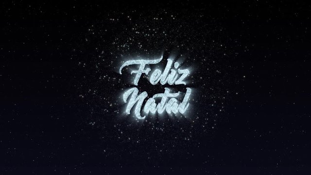 Feliz Natal neon text animation with nice firework colorful particles. Translation: Merry Christmas