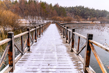 Obraz premium Changchun Jingyuetan National Forest Park in Snowfall, China