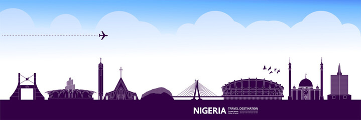 Nigeria travel destination grand vector illustration.  - obrazy, fototapety, plakaty