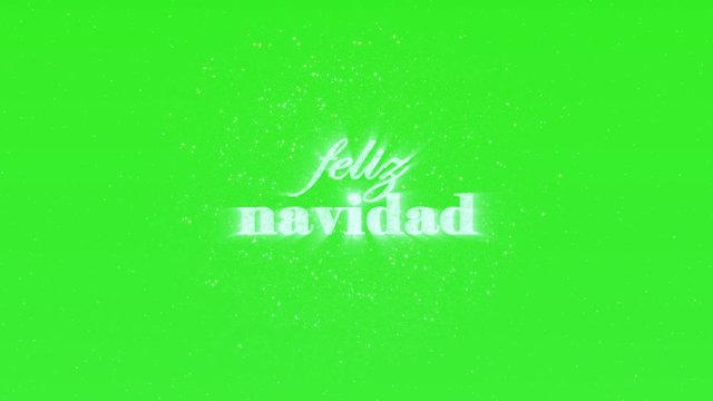Feliz Navidad green screen text animation with glittering particles of firework. Translation: Merry Christmas