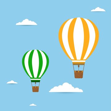 Two balloons flying in blue sky illustration