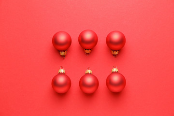 Beautiful Christmas balls on color background