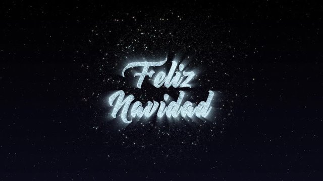 Feliz Navidad firework typography animation on dark stars background. Translation: Merry Christmas