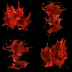 Set of 3D Red Paint Splash Renderings