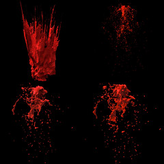 Set of 3D Red Paint Splash Renderings