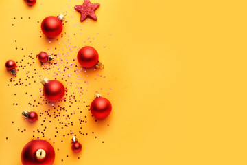 Beautiful Christmas decor on color background