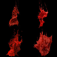 Set of 3D Red Paint Splash Renderings