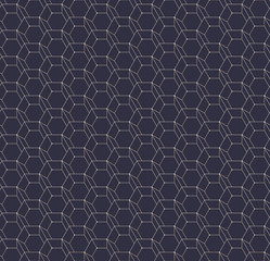 Fototapeta premium Abstract hexagonal geometric seamless pattern. Golden honeycomb frame on dark background. Vector illustration