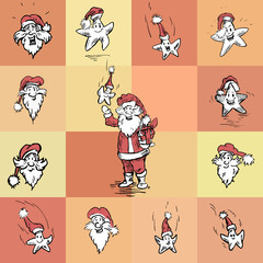 Christmas poster - collection of santa icons and christmas stars