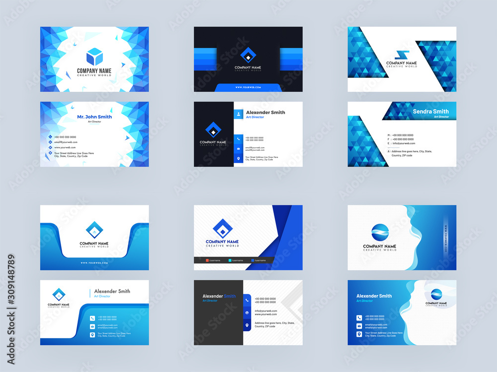 Wall mural front and back view of modern abstract business card design set.