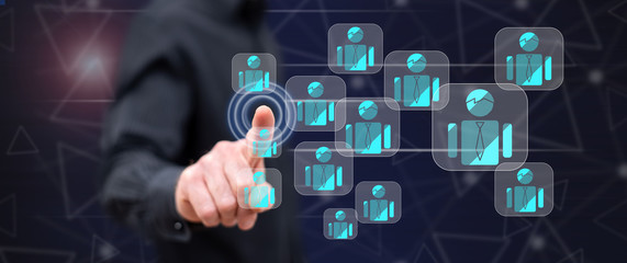 Man touching a business team concept