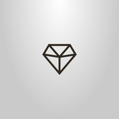 black and white simple vector line art outline sign of faceted diamond 
